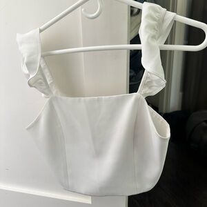 White Alice + Olivia Ruffle Crop Top